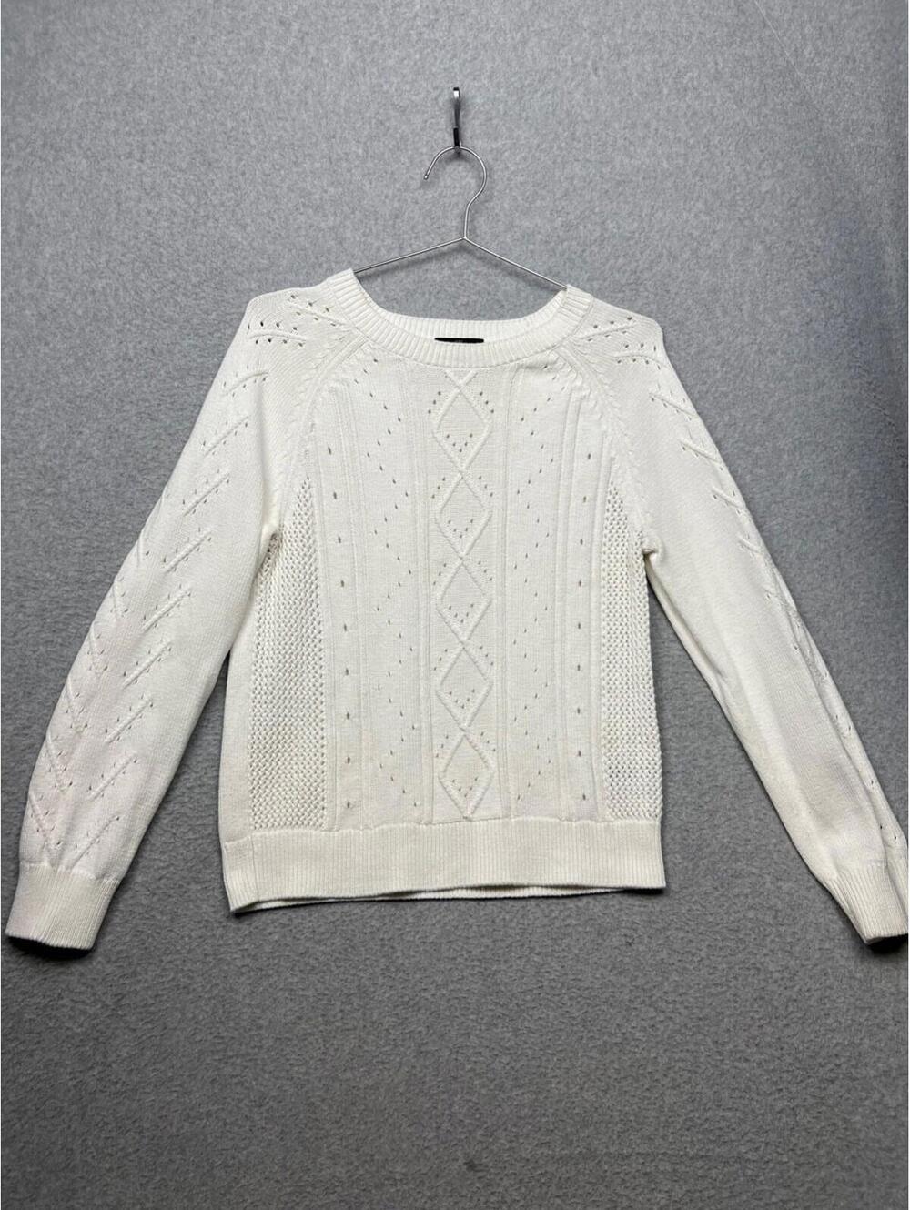 J Crew Knit Cable Pullover Sweater Womens M Classic Casual Simple White
